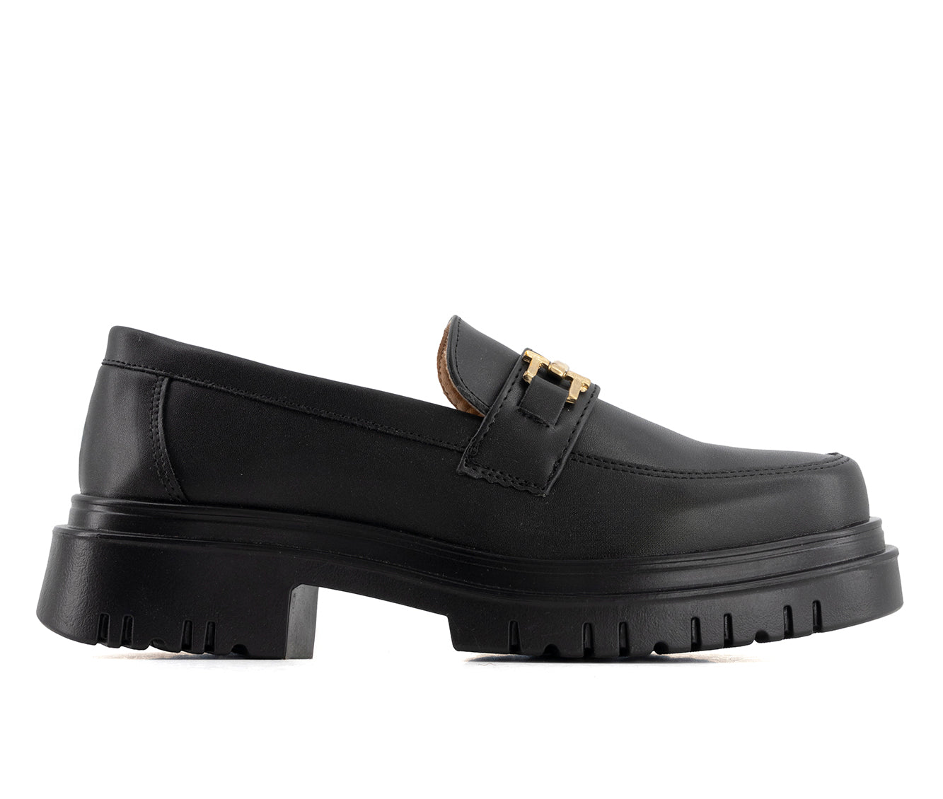 Andrea Women's Black Penny Loafers with Golden Ornament 58645