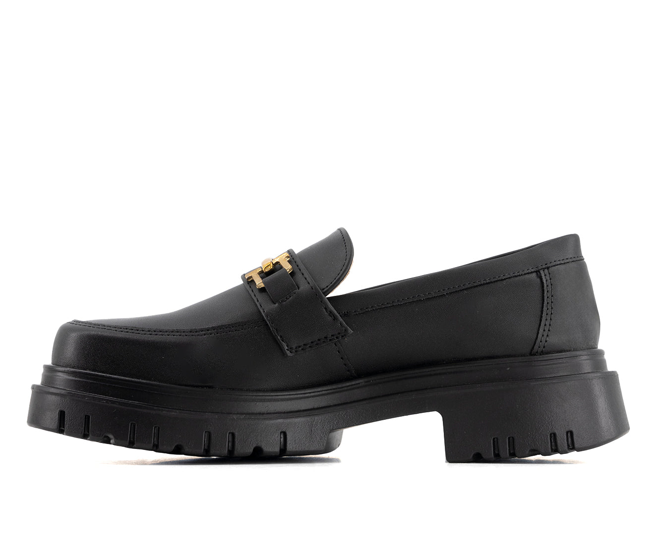 Andrea Women's Black Penny Loafers with Golden Ornament 58645