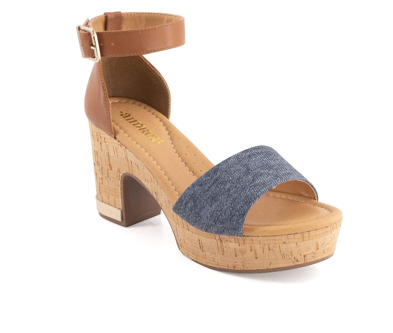 Andrea Women's Heeled Ankle Strap Sandals Denim 68037