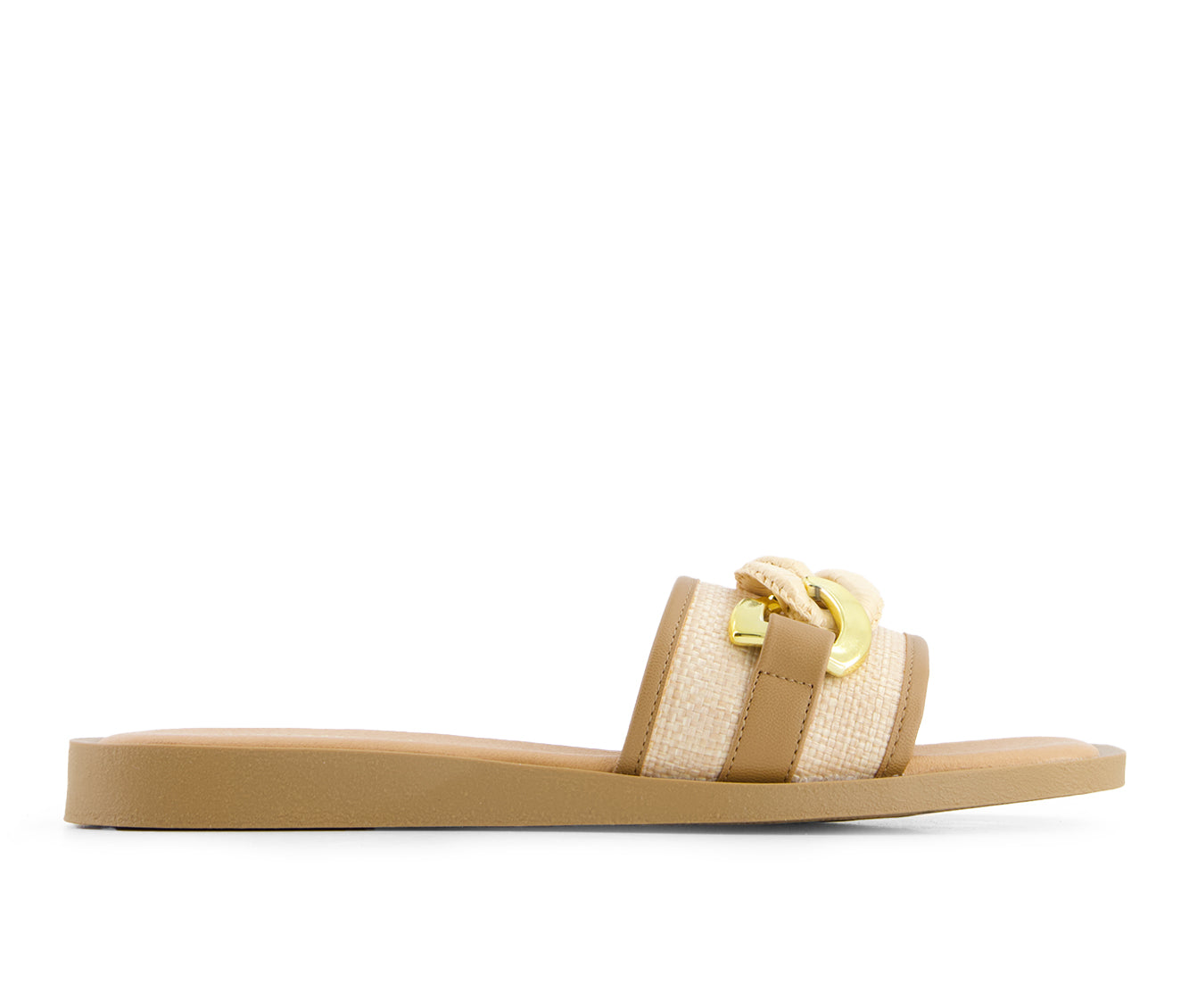 Andrea Women's Flat Sandals With Golden and Beige Charm on Textile upper 69425