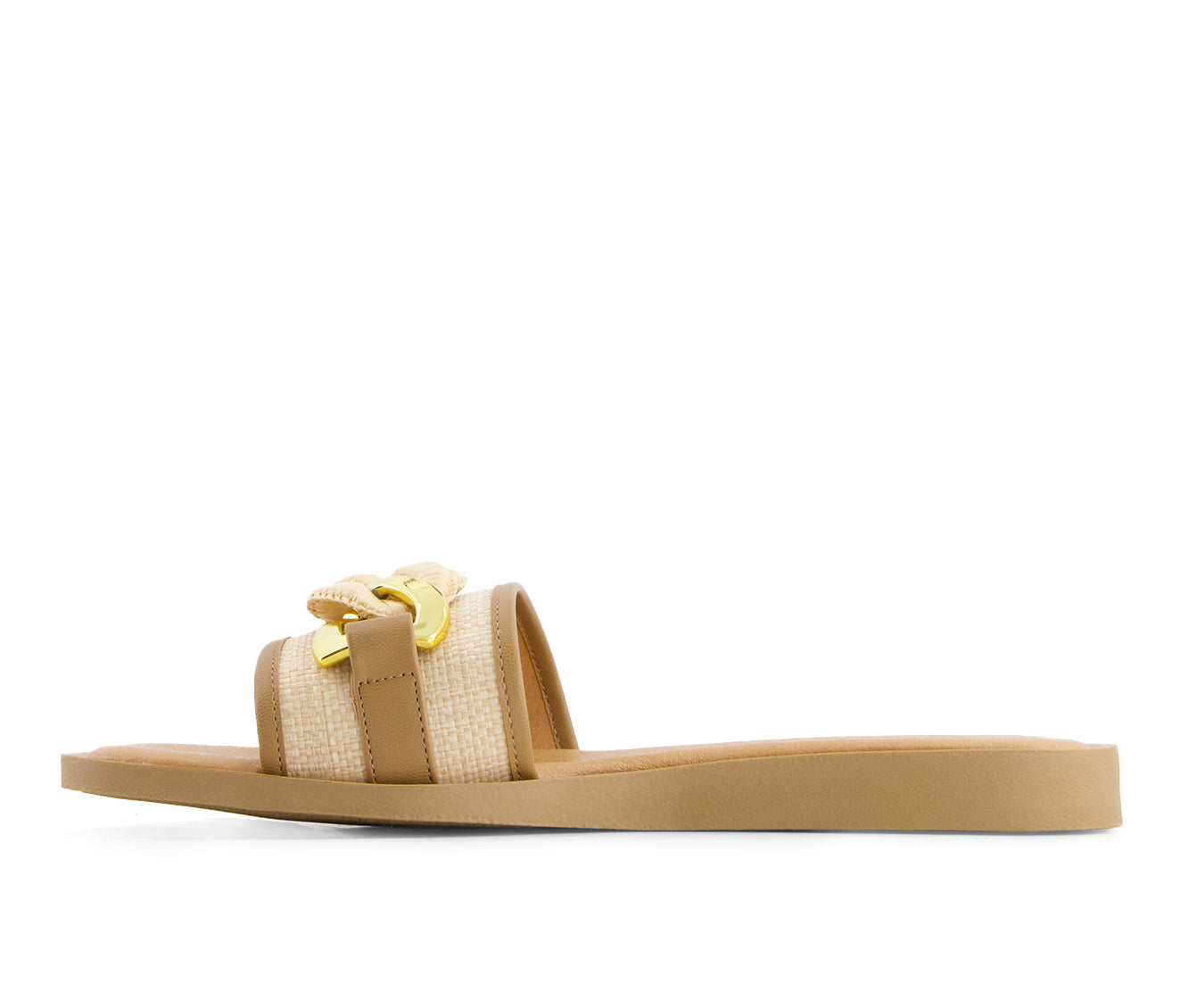 Andrea Women's Flat Sandals With Golden and Beige Charm on Textile upper 69425