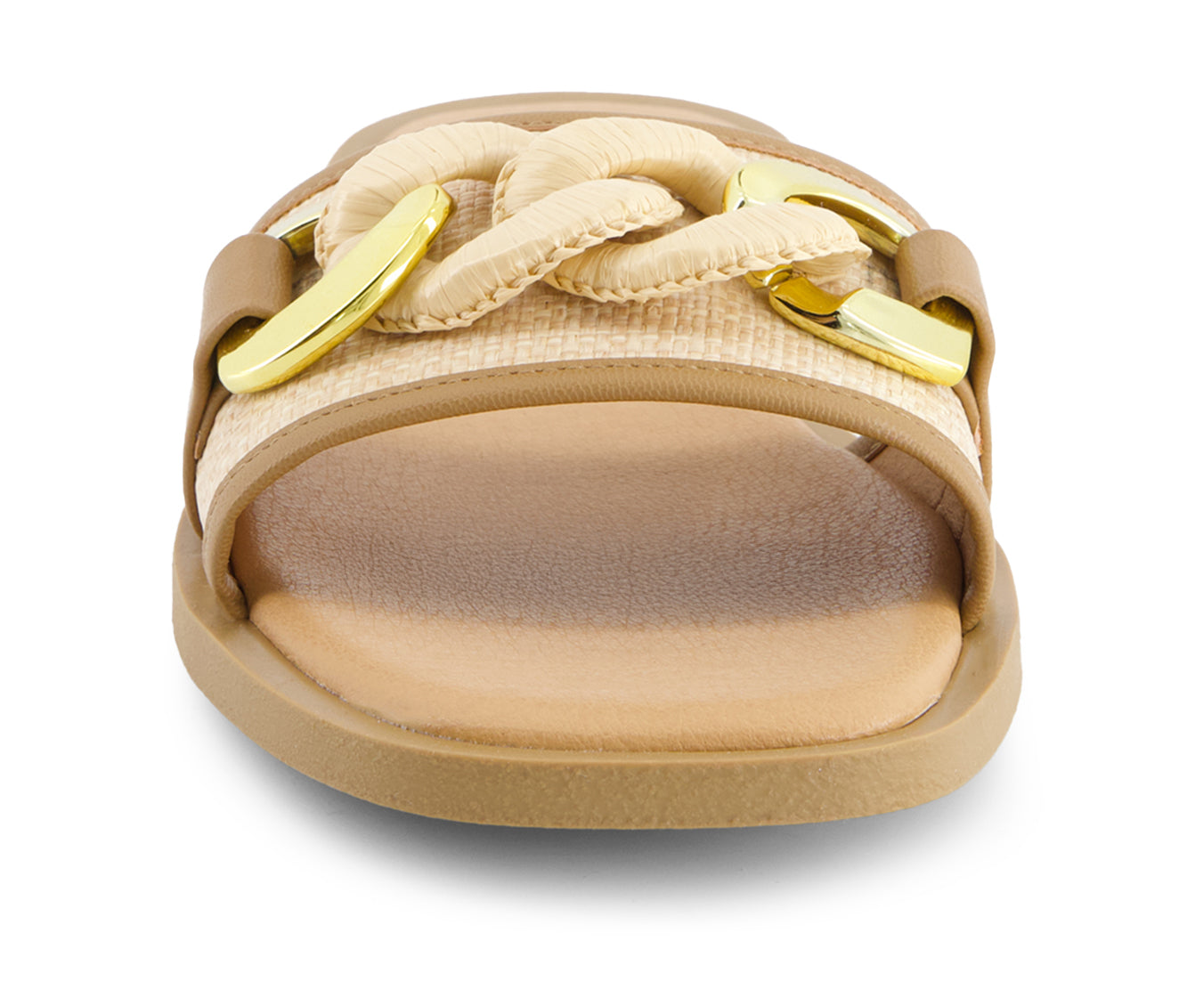 Andrea Women's Flat Sandals With Golden and Beige Charm on Textile upper 69425